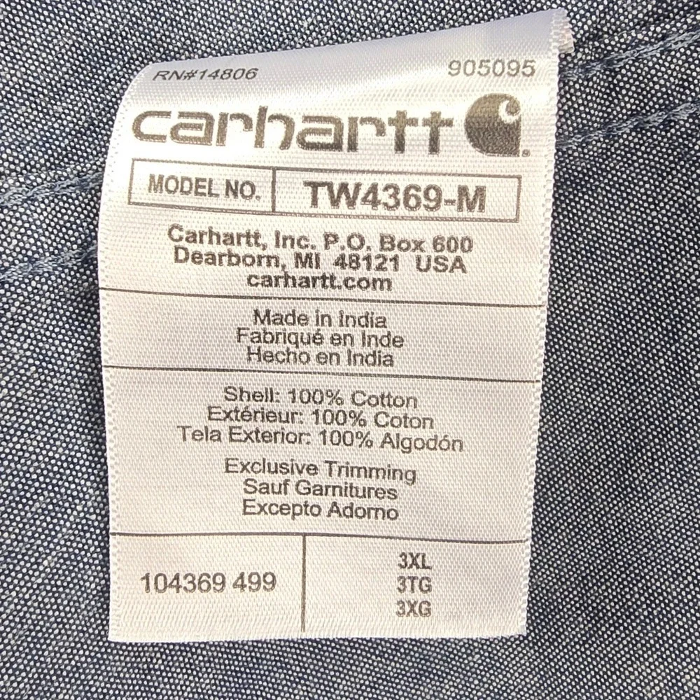 Carhartt TW4369-M Chambray Shirt Mens 3XL Blue Loose Fit Short Sleeve Work